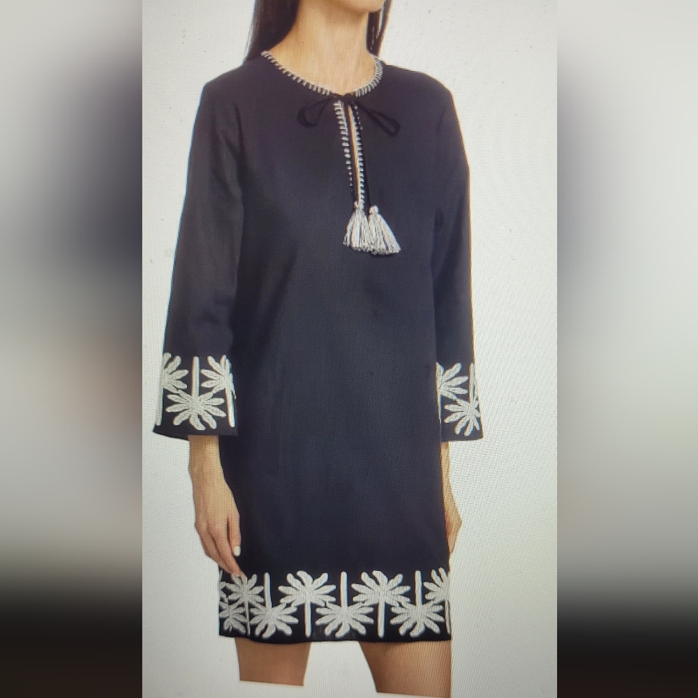 Johnny Was Relaxed Kimono Sleeve Linen Blend Dress with Embroidery NWT - Picture 6 of 9